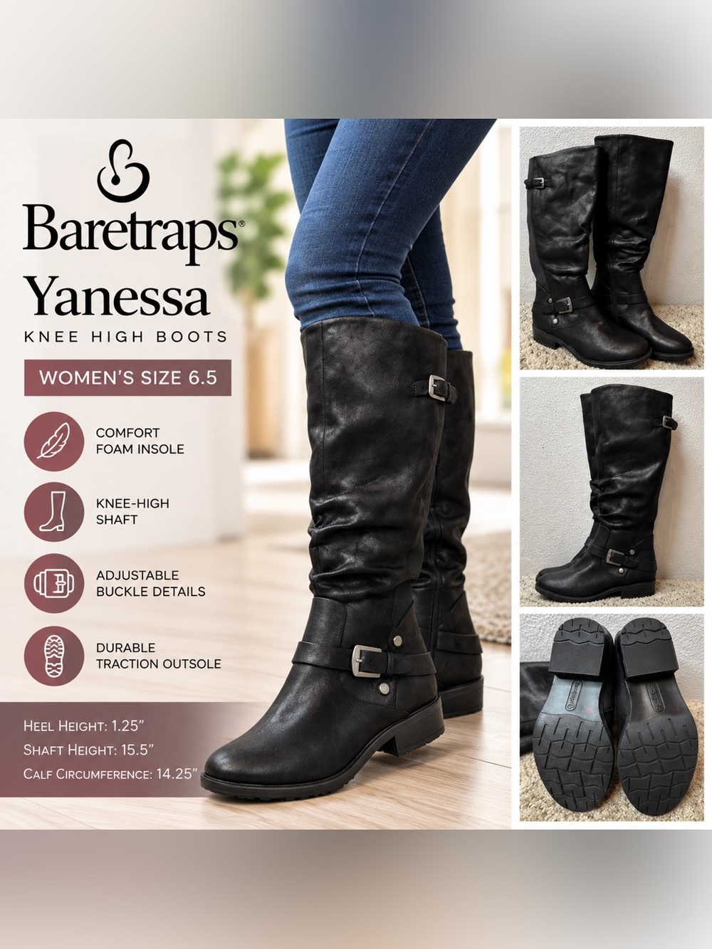 BareTraps Yanessa Knee High Boots Black Women’s Size 6.5